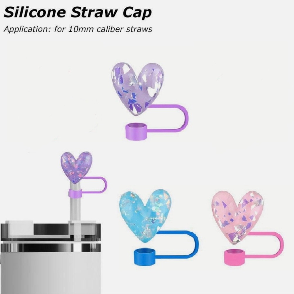 Shimmer Heart Straw Topper Set of 3